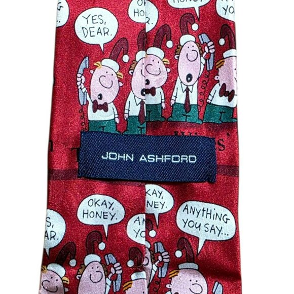 VTG John Ashford Silk Christmas Neck Tie Three Wives Men Cartoon Holiday Party - Picture 3 of 7